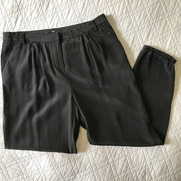 Tibi Pants - TIBI black 100% silk pleated trouser pant jogger 6